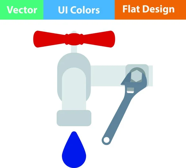 Flache Design Ikone Von Schraubenschlüssel Und Wasserhahn Farben Vektorillustration — Stockvektor