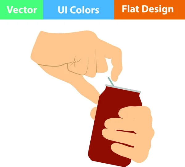 Menselijke Handen Openen Aluminium Blikje Icoon Plat Ontwerp Kleuren Vectorillustratie — Stockvector
