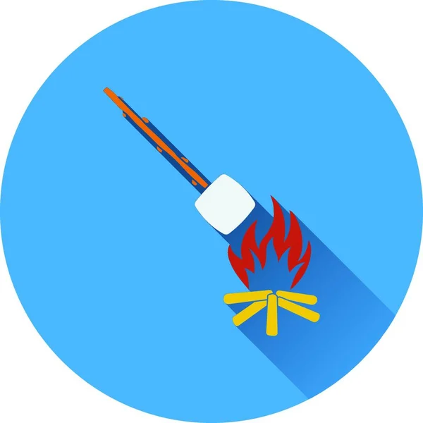 Ikon Api Unggun Dengan Marshmallow Panggang Rancangan Yang Datar Ilustrasi - Stok Vektor