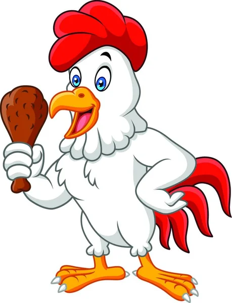 Cartoon Κόκορας Εκμετάλλευση Τηγανητό Κοτόπουλο — Διανυσματικό Αρχείο