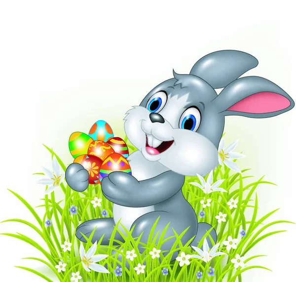 Happy Cartoon Bunny Met Een Paasei — Stockvector