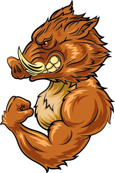 Karikatur Wütendes Wildschweinmaskottchen — Stockvektor