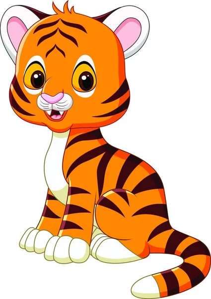 Cute Baby Tiger Sitting Isolated White Background — Stock Vector