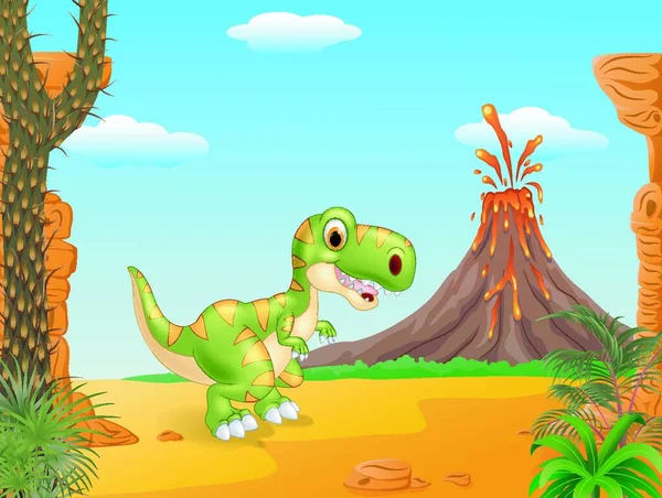 Cartoon Tyrannosaurus Dinosaurio Mascota Fondo Prehistórico — Archivo Imágenes Vectoriales