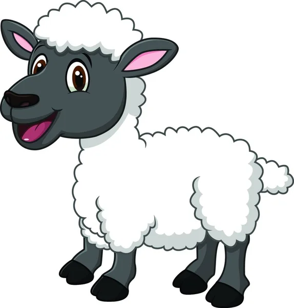 Kreskówka Śmieszne Owce Pozowanie Izolowane Białym Tle — Wektor stockowy