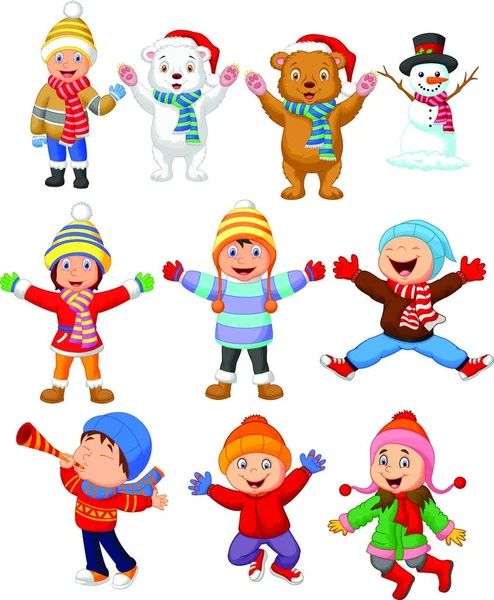 Malé Děti Zimním Oblečení — Stockový vektor