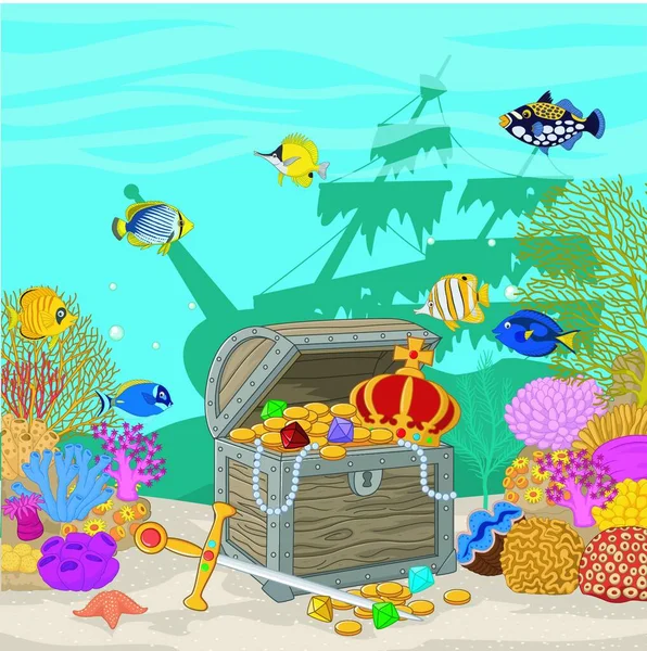 Treasure Chest Underwater Background — Stock Vector