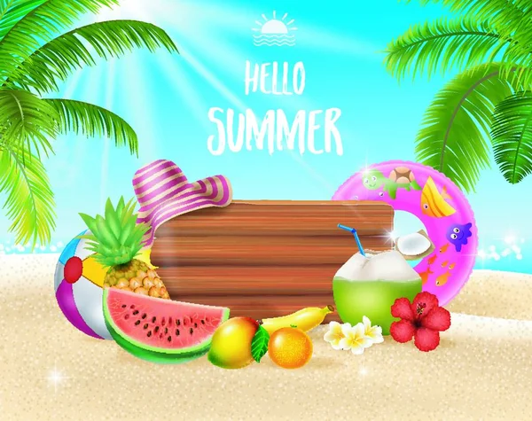 Sommerurlaub Hintergrund Mit Tropischen Früchten — Stockvektor