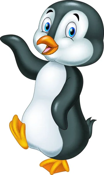 Desenho Animado Pinguim Acenando Isolado Fundo Branco —  Vetores de Stock