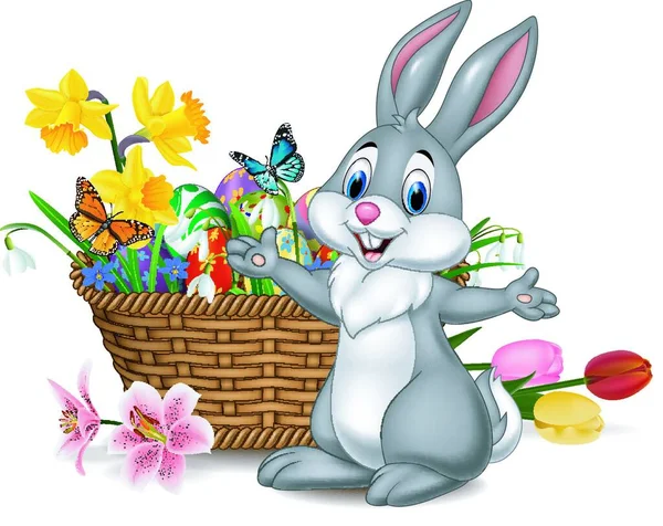 Conejo Dibujos Animados Con Huevo Pascua Cesta — Archivo Imágenes Vectoriales