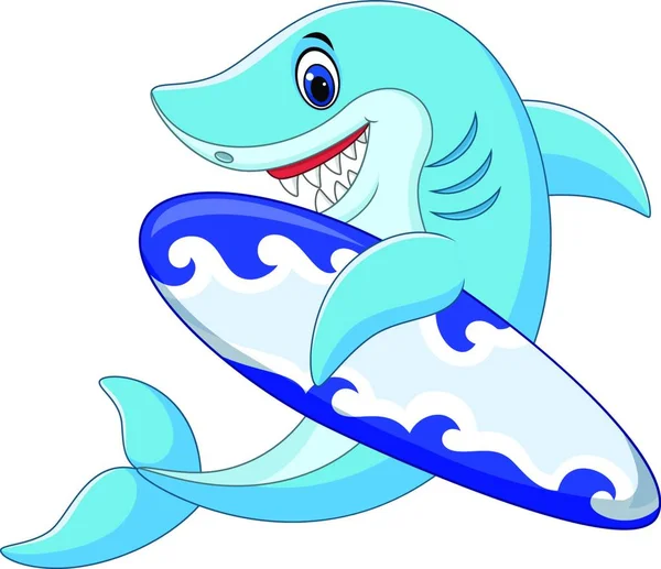 Cartoon Requin Tenant Planche Surf — Image vectorielle