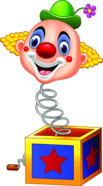 Tête Clown Bande Dessinée Sortant Boîte — Image vectorielle