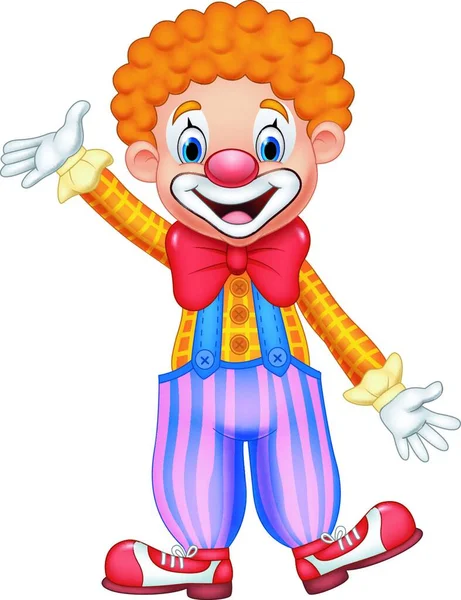 Cartone Animato Clown Felice Mano Agitando — Vettoriale Stock