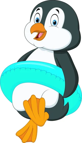 带充气环的卡通企鹅 — 图库矢量图片