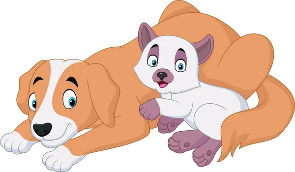 Dibujos Animados Gato Perro Relajante — Vector de stock