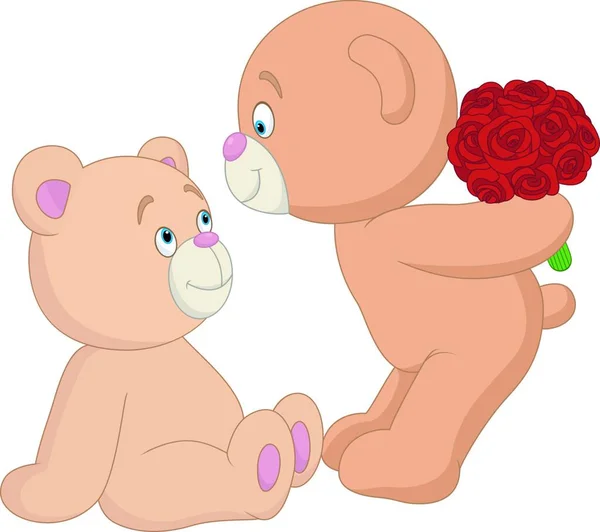 Día San Valentín Con Pareja Romántica Oso Peluche — Archivo Imágenes Vectoriales