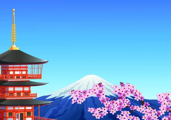 Chureito Pagoda Och Berget Fuji Med Körsbärsblomma Sakura — Stock vektor