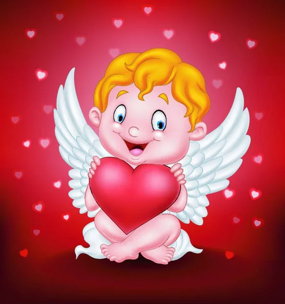 Söt Liten Cupid Håller Hjärtat — Stock vektor