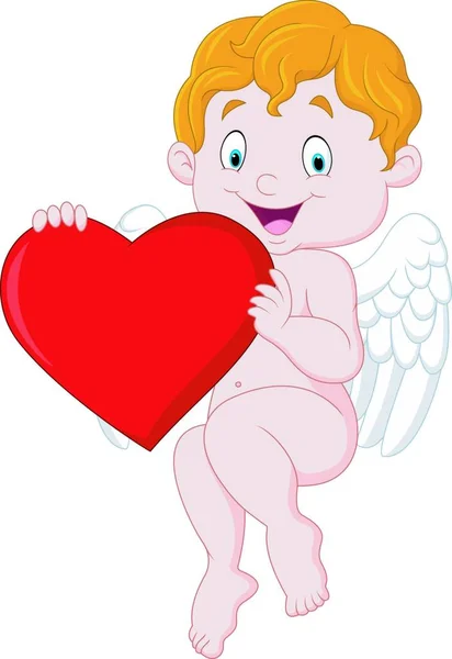 Grappig Klein Cupido Met Liefde Hart — Stockvector