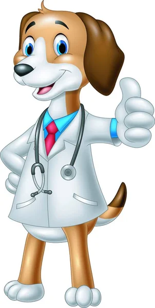 Cartoon Dog Wearing Veterinarian Costume Giving Thumbs — Stock Vector