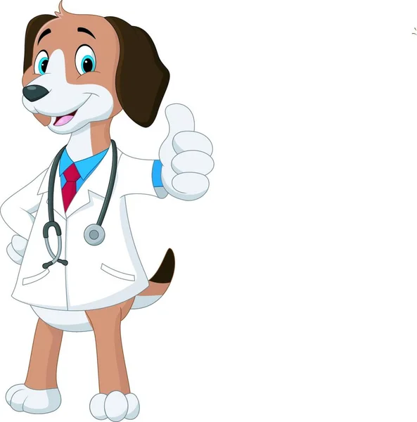 Dibujos Animados Perro Usando Traje Veterinario Dando Pulgar Hacia Arriba — Vector de stock