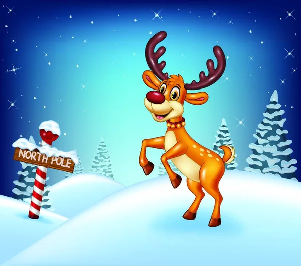 Fondo Navidad Dibujos Animados Con Ciervos Felices — Archivo Imágenes Vectoriales