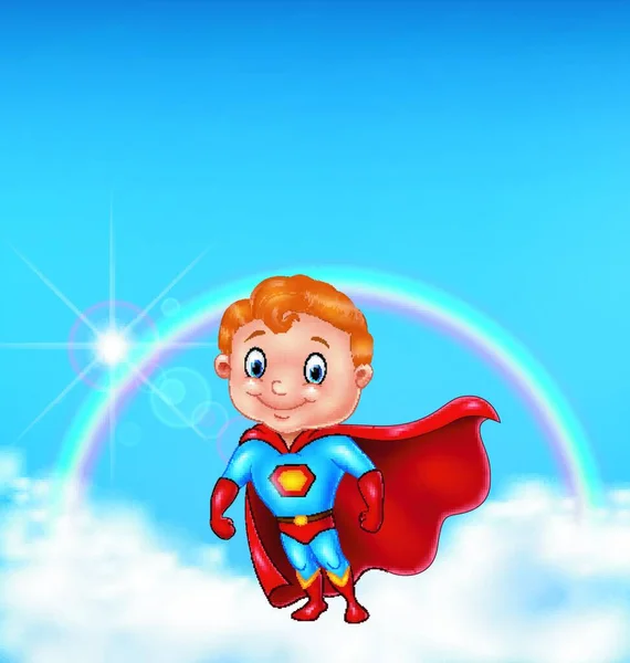 Мультфільм Супергерой Хлопчик Позує — стоковий вектор