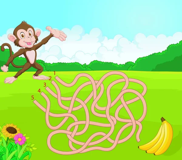 Gioco Labirinto Bambini Con Scimmia Banana — Vettoriale Stock