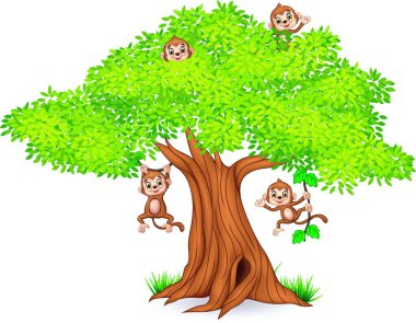 Happy little monkey hanging on tree clipart