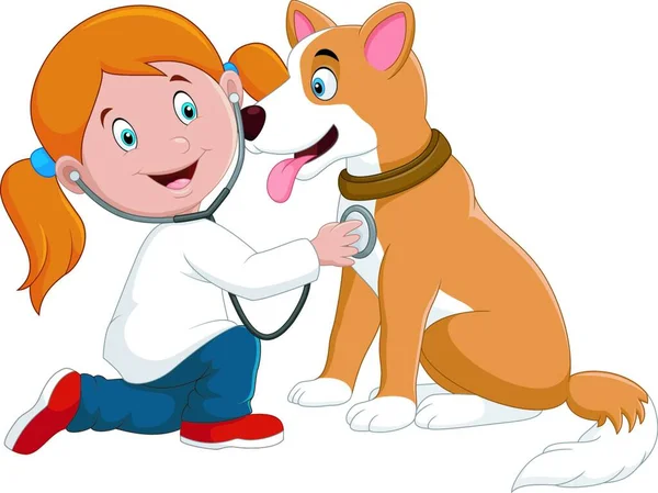 Little Girl Veterinary Examining Dog — Stock Vector