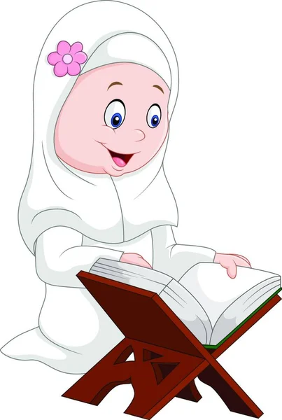 Девушка Мультика Читает Коран — стоковый вектор