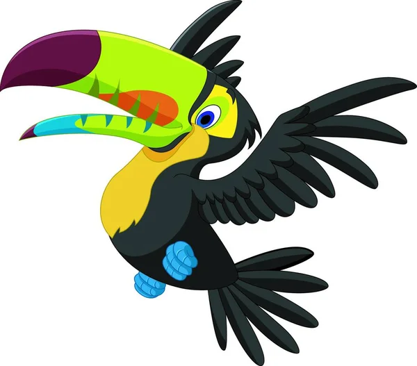 Cartone Animato Divertente Toucan Volare — Vettoriale Stock