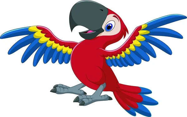 Cartone Animato Felice Macaw Volare — Vettoriale Stock