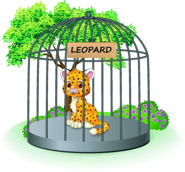 Mignon Léopard Dans Une Cage — Image vectorielle