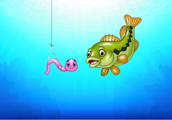 Basse Bande Dessinée Poisson Chasse Ver Rose — Image vectorielle