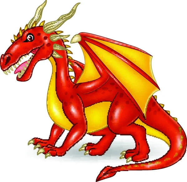Desenho animado pequeno dragão vermelho cuspindo ilustração