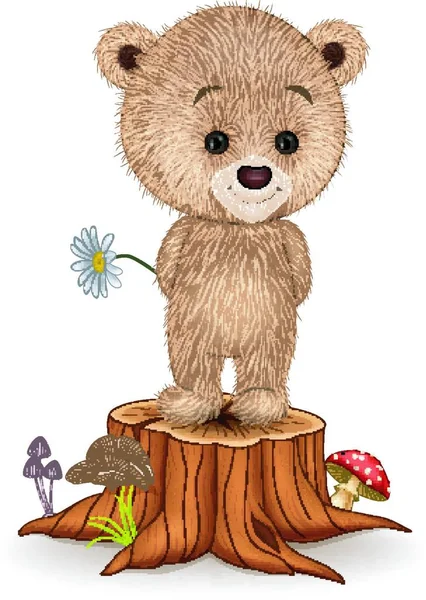 Γλυκό Αρκουδάκι Στο Κούτσουρο Του Δέντρου — Διανυσματικό Αρχείο