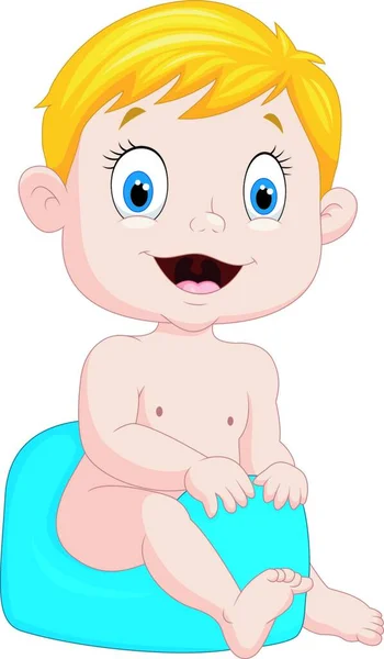 Cartoon Boy Sitting Potty — Stock Vector