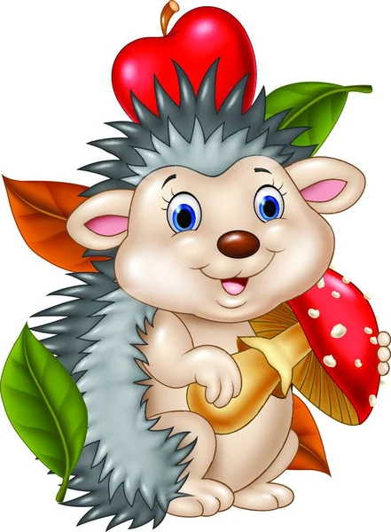 Cute Baby Hedgehog Aislado Fondo Manzana — Archivo Imágenes Vectoriales