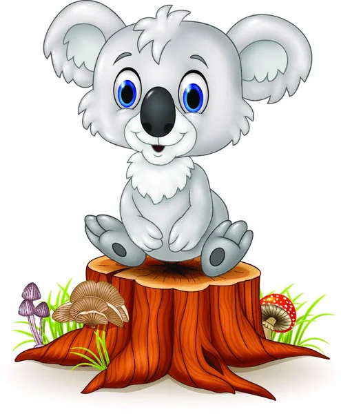 Tecknad Bedårande Koala Sitter Träd Stubbe — Stock vektor