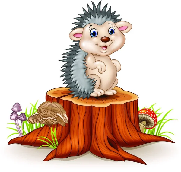 Αξιολάτρευτο Μωρό Σκαντζόχοιρος Κάθεται Στο Κούτσουρο Δέντρο — Διανυσματικό Αρχείο