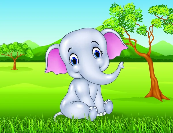 Desenhos Animados Engraçado Bebê Elefante Selva — Vetor de Stock