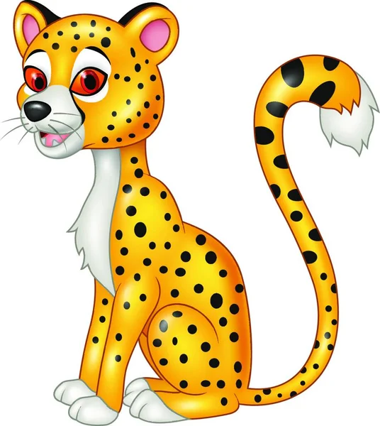 Dibujos Animados Divertido Leopardo Sentado Aislado Sobre Fondo Blanco — Vector de stock