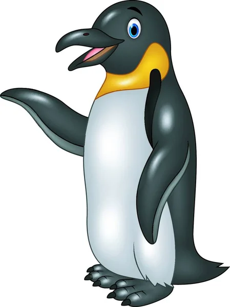 Mignon Empereur Drôle Pingouin Présentant Isolé Sur Fond Blanc — Image vectorielle