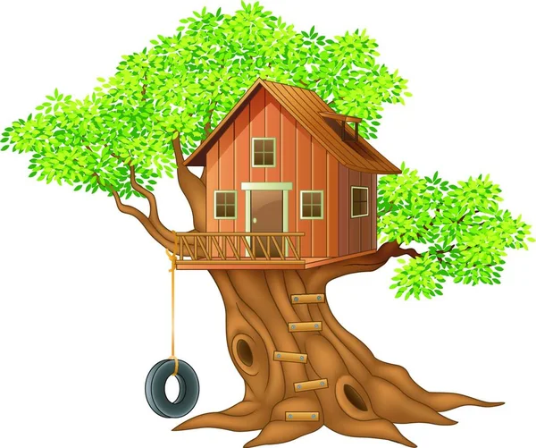 美しい木の家の漫画 — ストックベクタ