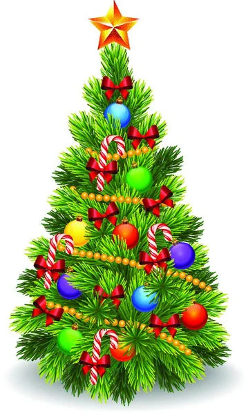 Illustration Des Geschmückten Weihnachtsbaums Isoliert Auf Weißem Hintergrund — Stockvektor