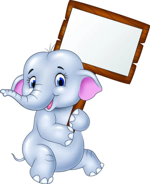 Dessin Animé Éléphant Drôle Tenant Signe Vierge — Image vectorielle