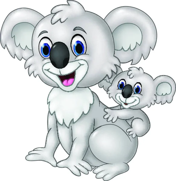 Dessin Animé Drôle Bébé Koala Sur Dos Mère — Image vectorielle