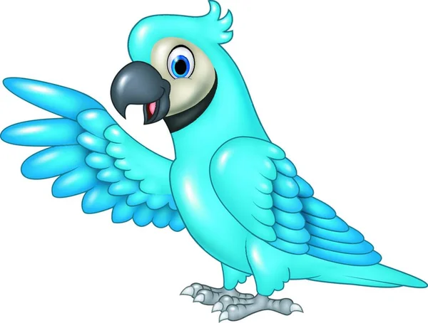 Tecknad Rolig Blå Macaw Presentera Isolerad Vit Bakgrund — Stock vektor