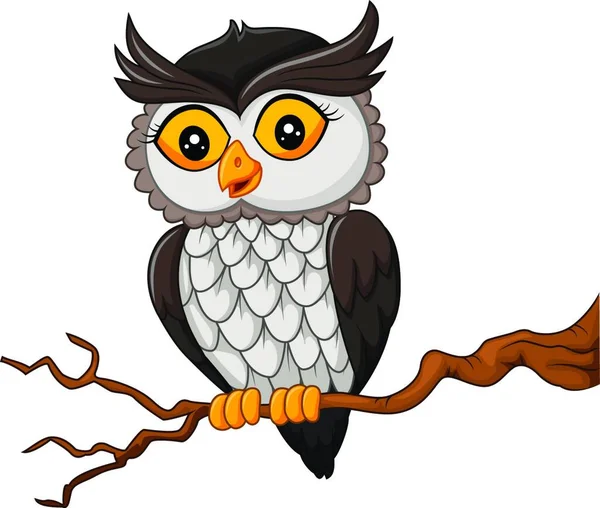 Cartoon Owl Bird Posing Tree — Stock Vector